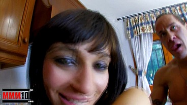 Petite French Brunette trying a huge cock in her ass