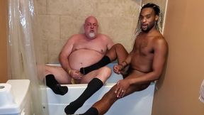 Kennie Jai Pisses and Cums on Bear, Lots of Cum!