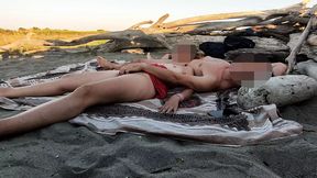 My stepdaughter helps me cum in public, flaunting cock&#x1F32D; on a canary beach