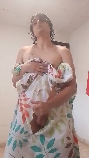Sissy Comes Out of the Bathroom and Provokes with Her Effeminate Ass and Ends up Leaking a Lot of Milk