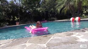 Jonni Hennessy swallows cum after riding a big cock in missionary and cowgirl