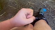 masturbating outdoors in the woods - uncut hard cock