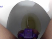 SisK piss through tiny purple chastity cage