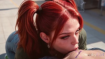 The bus driver fucked a sassy redhead slut for smoking at the bus stop! He showed that bitch how to behave in public with his huge black cock!! [AI]