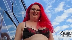 Redhead Transexual Slut Fucked Bareback And Creampied In Public In Sex Sling