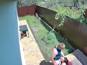 Caught. Busty girl sucks boyfriend in my backyard!