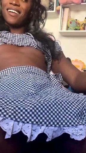 Black Trans Girl Next Door Vanniall Strokes Her Huge Girldick Under Her Frilly Plaid Skirt