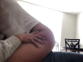 Small girl with juicy booty rides dick on couch
