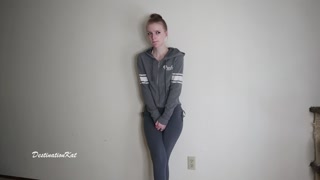 Horny wetting girl in a grey leggings