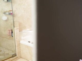 FULL CLIP - Stepson Caught Spying on Breasty Black Mamma Tia Maria in The Tub and This babe asks Him to Join Her
