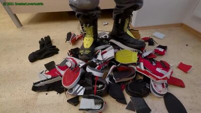 More cutting 7 pairs shoes (DC, Adidas, Puma), stomping and jerking all over them