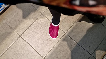 Sexy slippers of all colors and shapes in the shoe shop - Lets try them together