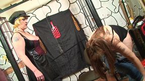 Ugly BDSM  Mistress Megan torments her  fat sub in dungeon with hot wax, bondage, spanking and strapon
