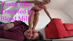 Young Man Trampled by Blond Milf