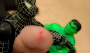 Spidey and Hulk destroy the giant’s meaty shaft until his balls drip