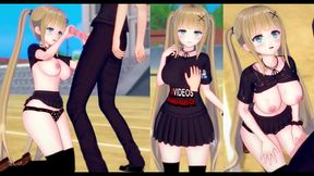 Blonde Big-Breasted Gal Rubbed & Sucked in Eroge Koikatu! 3D Hentai Anime
