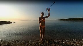 Special Fire Dancing Naked On Sunset Beach Extra Long And Hot With Redhead Lea On Vacation