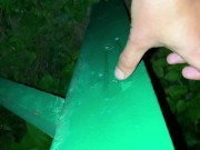 Cum on light pole and taste own cum