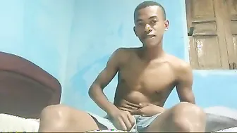 Black Twink Jerks His Big Cock and Eats His Own Cum