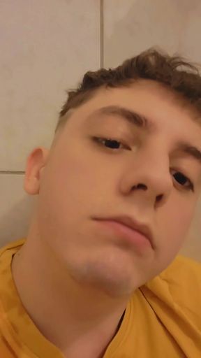 Cute boy pisses in his face and cums   Clip 1