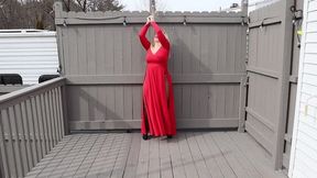 Vivica Outdoor Bondage in Red Dress Exposed Boobs Gag Drooling 2-12-23HDmp4