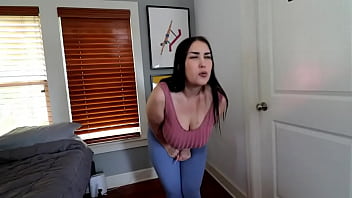 Milah Romanov pissing tight leggings outside bathroom