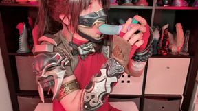 Femboy Taki Cosplayer Sucking on Fantasydildo