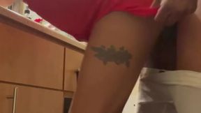 Petite Ebony Stripper Fucks Her BBC Roommate Before The Club  (Red Leather Dress Fuck)