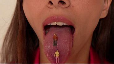 Giantess eats a some little man and show uvula