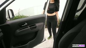 Petite stepsister gets pounded in car during trip