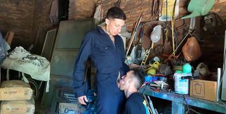 Horny mechanic gags the thin boy and fucks his ass in limitless kinks