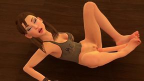 american girl uses a dildo with her feet.