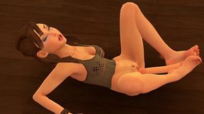 american girl uses a dildo with her feet.