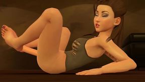 american girl uses a dildo with her feet.