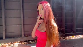 Italian MILF Artemisia Love Hot Solo Smoking Session Outdoor Long Hair Fetish