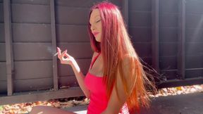Italian MILF Artemisia Love Hot Solo Smoking Session Outdoor Long Hair Fetish