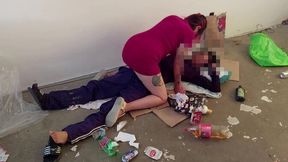 Homeless Latina gives sloppy blowjob on the street