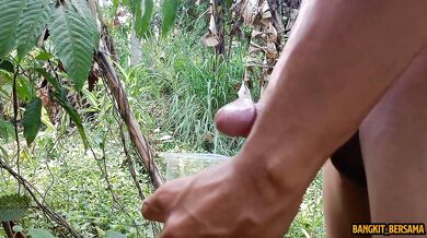 INDONESIAN DICK - Hot Cum Into A Plastic Cup In Summer (Public Jerking)