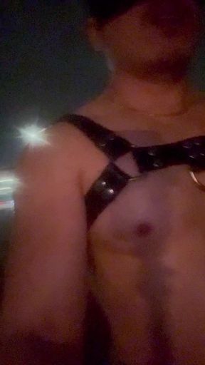 Naked Muscular Asian Stud Owns the Night Streets in Nothing but a Leather Harness