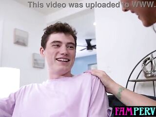 Large titties curvy step grandmother seduces and rides a large schlong teen