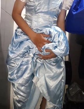 Crossdresser Cum Wearing Elegant Satin Ball Gown