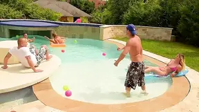 Blonde Poolside Gangbang with Multiple Cocks