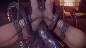 Lara Croft gets bound and cummed in her mouth by monster in 3D animation