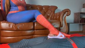 2 Clips - Spider Woman And Purple Super Heroine Weronika Keeps Balls Of Spiderman Flattens - Mix - HD 2560x1440