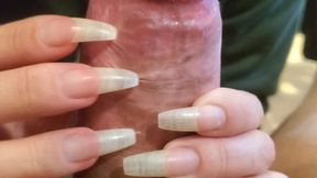POV and close-up, handjob and cumplay with LONG NATURAL NAILS!!