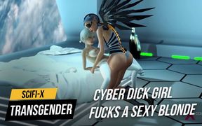 Cyber angel dickgirl fucks a sexy blonde in the space station