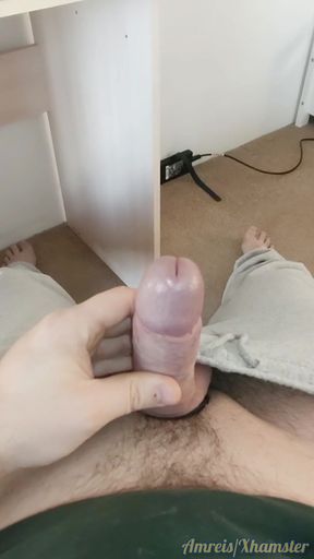 When I'm home alone. Jerking off my shaved dick ended in an orgasm on a gaming chair.