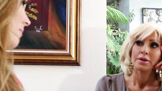 Naughty stepmom feasts on blond pussy and scissoring