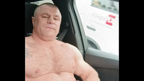 Tattooed Muscle Daddy Dante Strips and Jerks a Huge Load While Driving