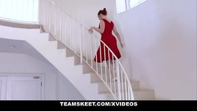 Curvy teen with braces sucks cock and rides in the tub